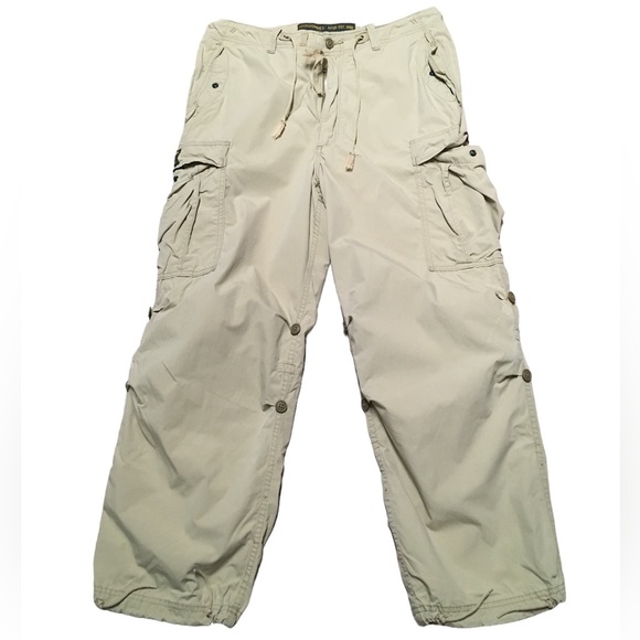 Abercrombie & Fitch Y2K Paratroops Cargo Pant Khaki M Baggy Convertible Bottoms - Picture 1 of 14